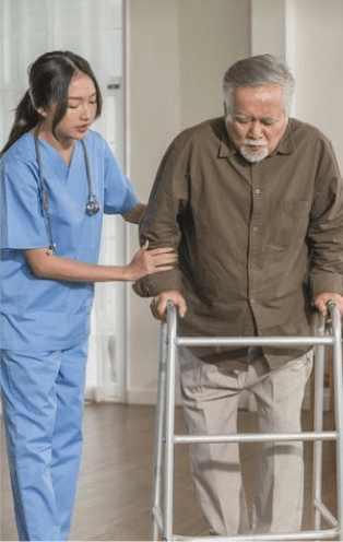 Dedicated care professional assisting resident