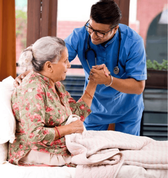 Caregiver helping resident